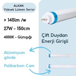 150cm 27W 4000lm 4000K Günışığı T5 LED Tüp Çift Duy Yüksek Lümen - ALKAN